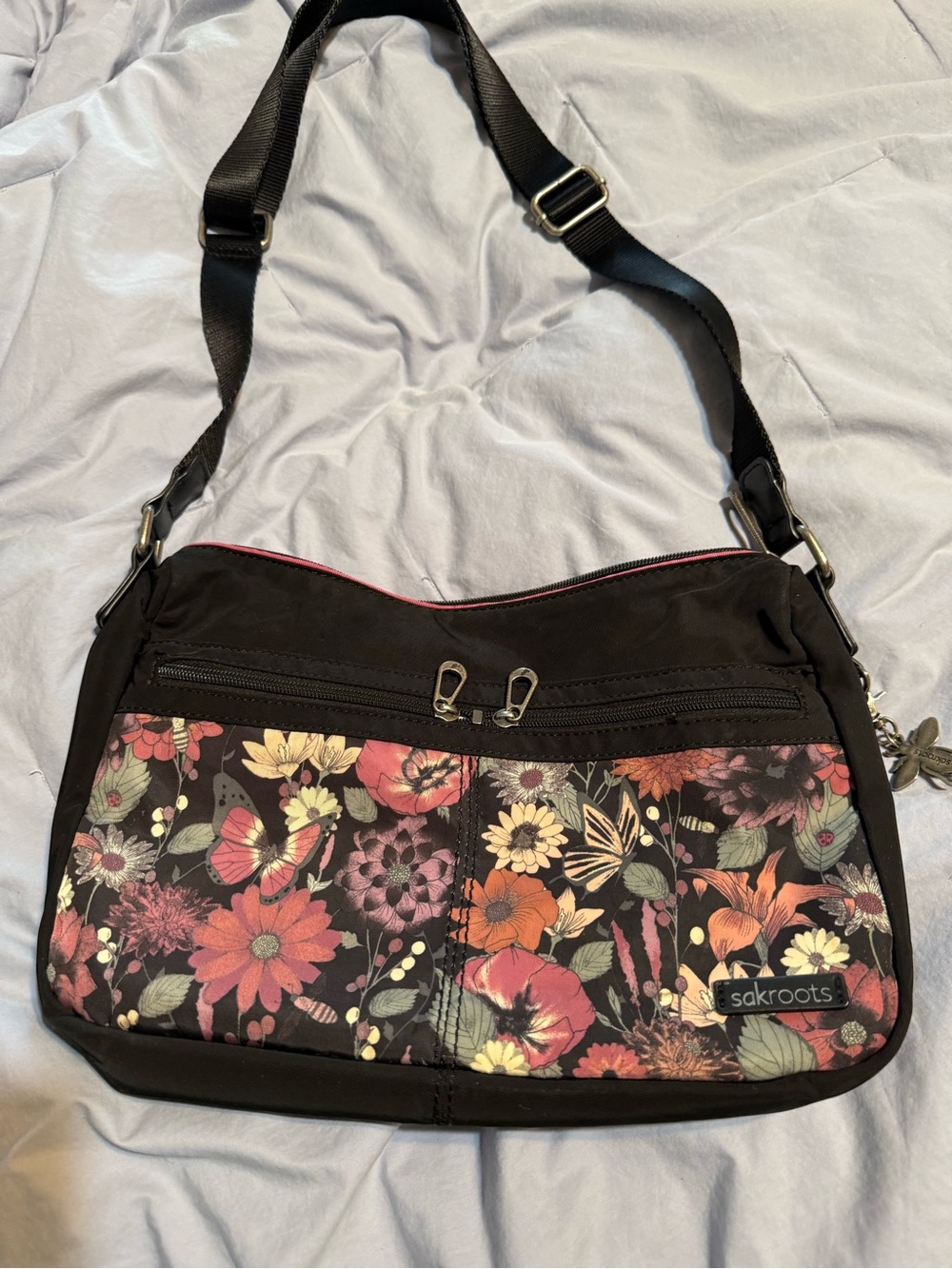 Sakroots Black Crossbody with Multicolor Floral Print